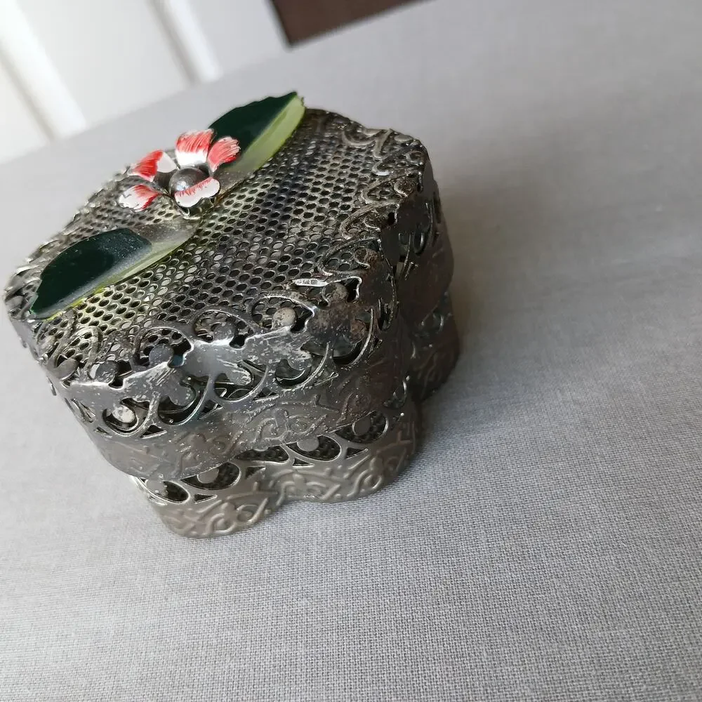 Vintage Filigree Metal Flower Top Box 2.5